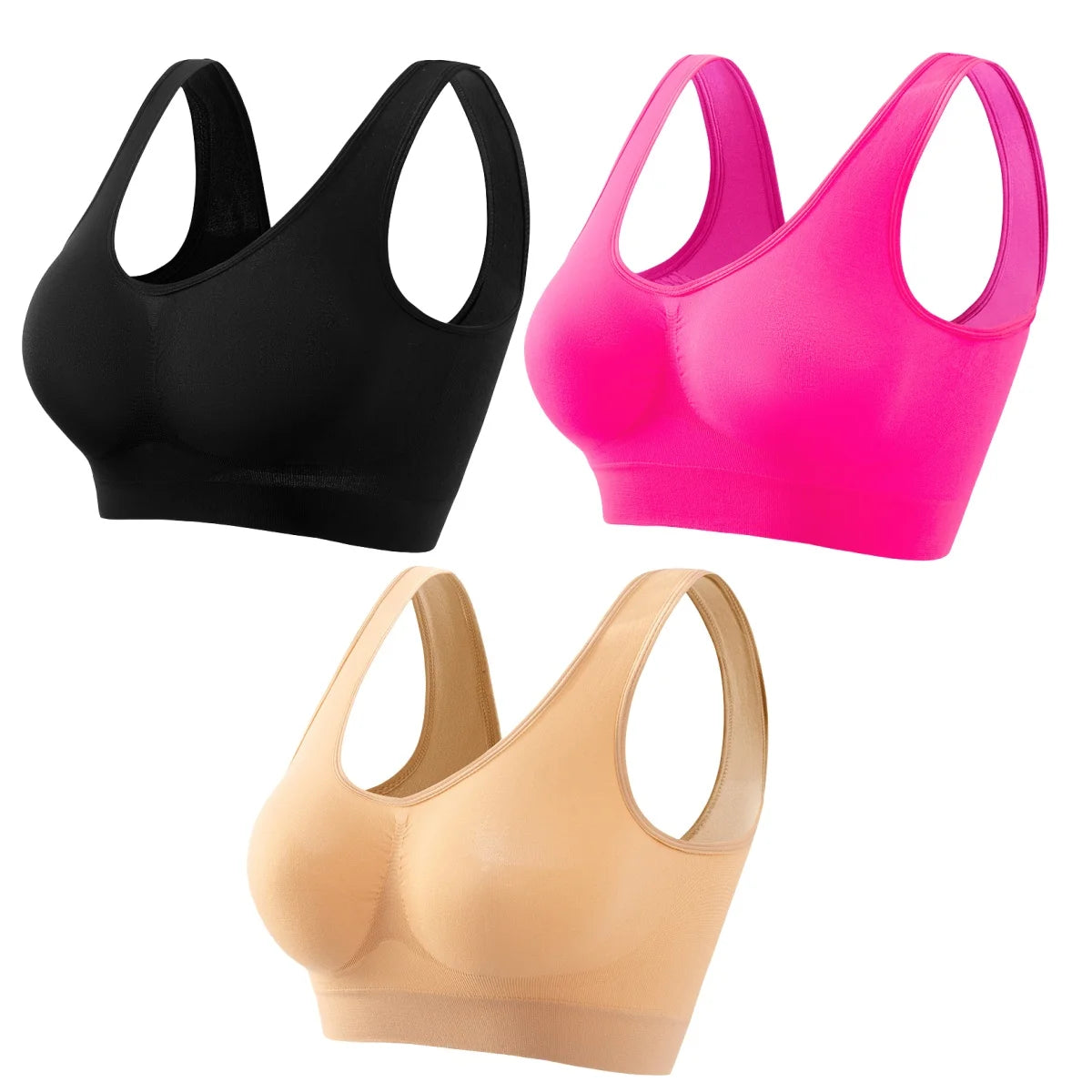 3PCS/Set Seamless Bras For Women Unwired Brassiere No Pads Crop Top Soft Sports Tank Bras Solid Color Female Sexy Lingerie Vest