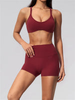 2 Piece Summer Yoga Sets for Women Hollow Back Cross Sports Bra Fitness Clothes Tight High Waist Shorts Running Workout Clothes