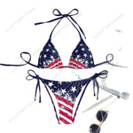 Women's Sexy American Flag Print Halter-Tie Bikini Swimsuit Set — Sporty Style