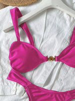 Sexy Metal Shell Ornament Bikini Set 2026 Women Hot Pink Pleate Push Up Bra Thong Swimsuit Summer Bathing Suit Micro Swimwear