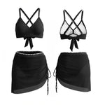 Women's 2 Piece Bikini Set for Pool Beach Spaghetti Strap Bra and Elastic Waist Mesh Skort Cover-ups Bathing Suit