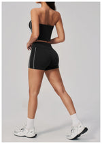 Summer Tight Yoga Suit Women Color Contrast Strapless Slim Sports Tank Top Shorts Fitness Suit Gym Running Workout Tracksuit