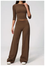 Women Tracksuit Yoga Sets Half Sleeve O Neck Slim Sports T Shirts Fitness Suit Outdoor High Waist Flare Pants Workout Clothes