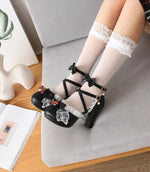 Blue White Ankle Sandals Girls Lace Strap Ankle Women High Heels Mary Janes Pumps Party Wedding Dress Bow Princess Lolita Shoes
