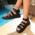 New Solid-color Thick-soled Madam Belt Buckle Round-toed Beach Sandals for