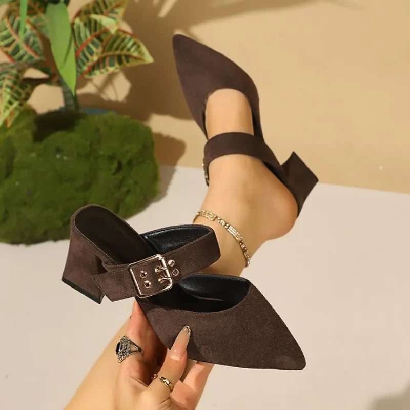 Fashion Women Buckle Strap Decor Pointed Toe Slingback Sandals Lady Summer Casual GoingSlippers Party Shoes Sandals