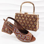 doershow Italian brown Shoes And Bag Sets For Evening Party With Stones Italian Leather Handbags Match Bags! HMP1-21