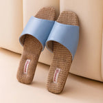 2026 New Breathable Linen Slippers For Women Men Spring Summer House Shoes Soft PU Leather Anti-slip Couples Home Floor Slides