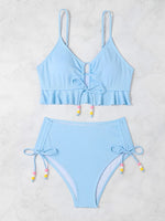 2026 High Waist Bikini Women Drawstring Swimwear Female Ruffle Swimsuit Solid Bathers Bathing Swimming Swim Suit Beachwear