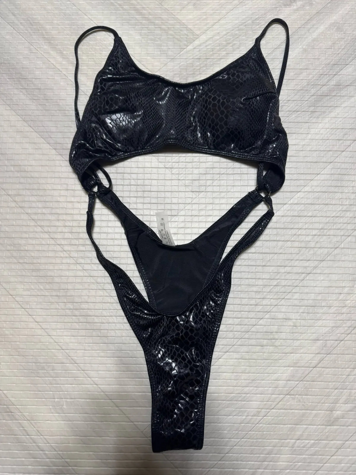 Women Black Snake Print Metallic Swimsuit One Piece Hollow Backless Bikini Swimwear Bathing Suit Beach Outfits Bodysuit Biquini