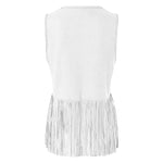 Women Tassel Fringe Vest Sleeveless Solid Waistcoat V Neck Open Front Cardigan Vintage Hippie Clothes Cowboy Cosplay Jacket
