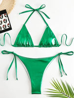 Sexy Shiny Pu Faux Leather Bikini 2025 Women Swimwear Female Swimsuit Two-pieces Bikini set String Bather Bathing Suit Swim Lady