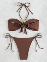 XS - L Halter Wrinkled Bandeau Bikini Women Swimsuit Female Swimwear Two-pieces Bikini Set High Leg Cut Bather Bathing Suit Swim