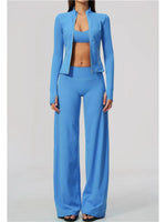 3 PCS Yoga Sets Women Long Sleeve Zipper Slim Jacket+sports Bra+high Waist Flare Pants Fitness Suits Gym Exercise Athletic Wear