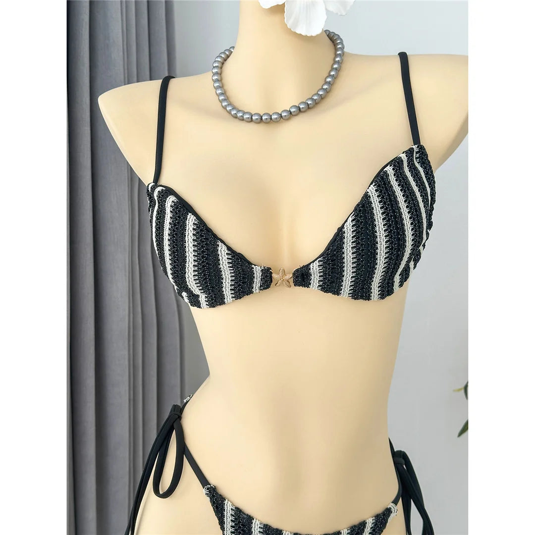 4PCS Striped With Long Sleeve Pants Bikini Female Swimsuit Women Swimwear Bather Bathing Suit Swim Four-pieces Bikini set K8072