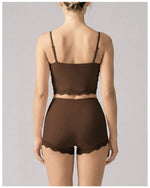 Lace V-neck Camisole Yoga Sets Women Black Hanging Neck Sports Tank Top Sportswear Gym Clothing High Waist Shorts Fitness Suits