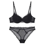 French Lace Women Underwear Sexy Hollow Thin Cup Push Up Bra Fashion Ladies Romantic Lingerie 4 Color Bras With Mesh Panties Set