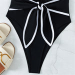 Sexy Knotted Deep V Backless Monokini One Piece Swimsuit Women Swimwear Female Padded High Cut Bather Bathing Suit Swim V3487