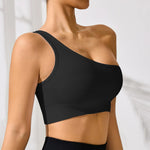 Women's Yoga Running Fitness Tops One Shoulder Sexy Strap Sports Tank Top One Shoulder Tight Solid Colour Running Underwear