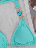 3PCS Halter Jewelled Diamond Bikini Women Swimsuit Female Swimwear Three Pieces Bikini Set Brazilian Hairband Bathing Suit Swim