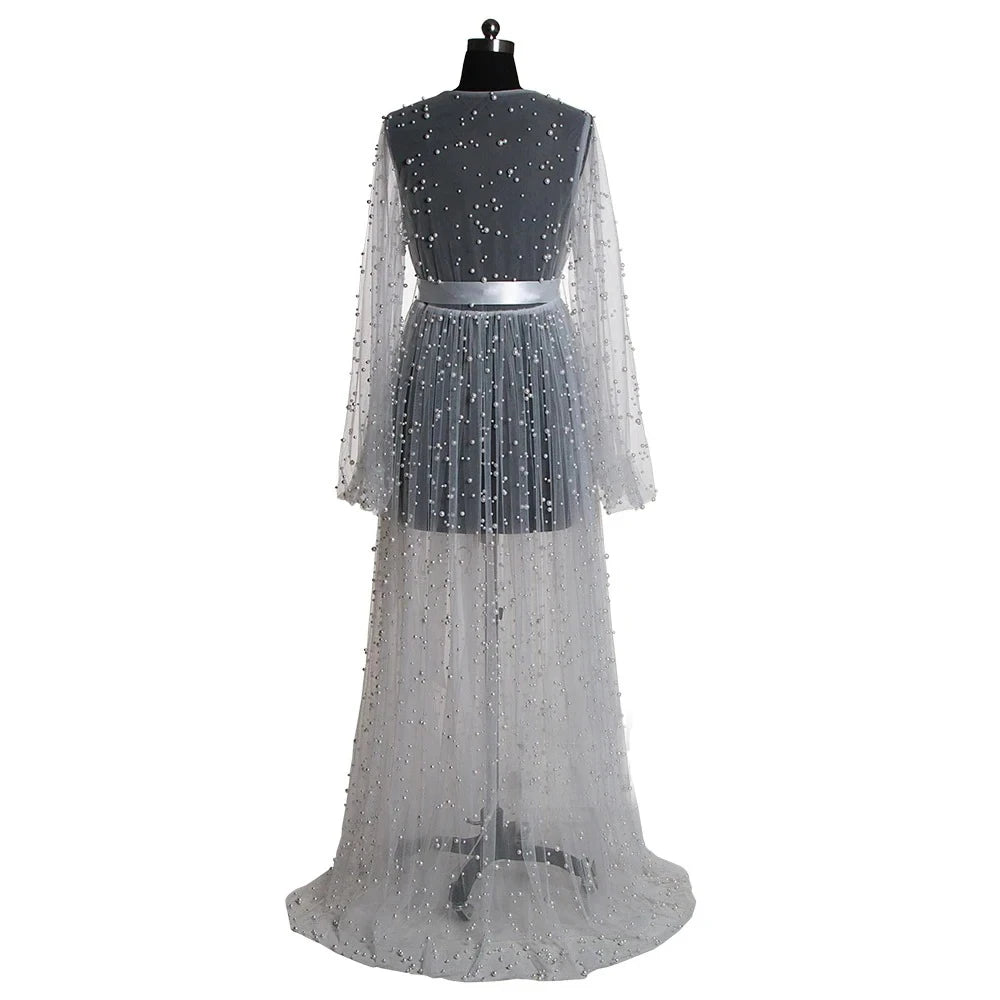 Women Wedding Sleep Wear Tulle Illusion Sexy Night Robes Lingeries Woman Beaded Wedding Night Dress Bathgowns