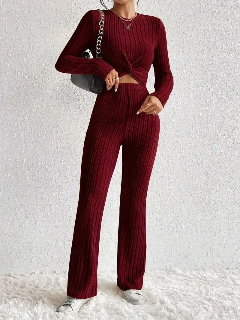 Autumn New Arrival Women's Sleepwear Home Outfit Two-Piece Set Casual Comfort Long Sleeve Short Top and Slim-Fit Pants Set Hot
