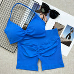 Seamless Sexy Open Back Gym Yoga Crop Top Women Halter Sports Bra Push Up Strappy Padded Workout Tank Tops