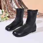 Women Tabi Split Toe Ankle Boots Soft Leather Back Zipper Wedge Hidden Heel Casual Fashion Short Boots