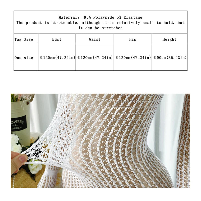 Women Sheer Mesh Long Sleeve Beach Cover Up, Sexy See-Through Fishnet Dress, Solid BodyconFor Summer Beach Party