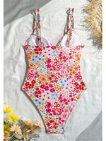 S - XL Floral Flower Printed V Neck One Piece Swimsuit Women Swimwear Female High Cut Leg Padded Bather Bathing Suit Swim V8150