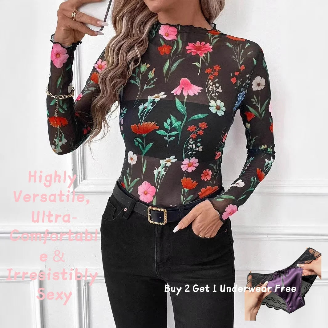 European and American style sexy leopard print mesh earrings tights T-shirt tops women's inner tops