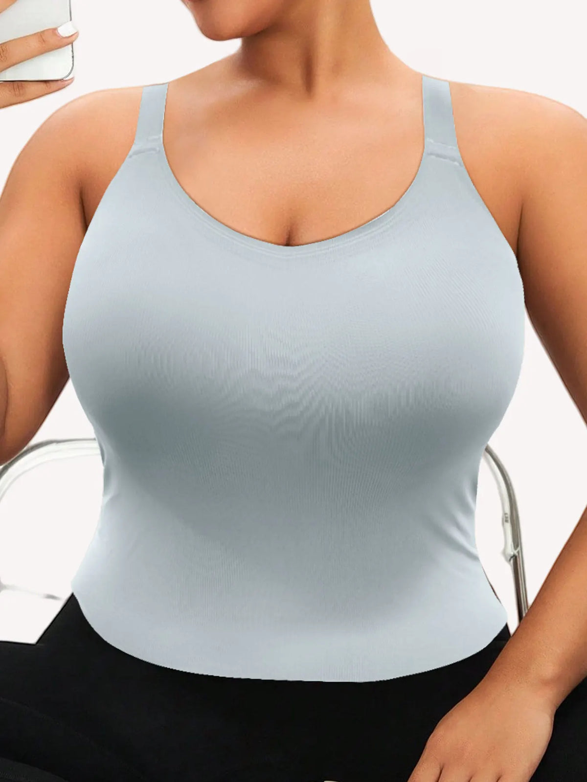 Women's Plus Size Wireless Seamless Bra Tank Top with Removable Pads Wide Straps Ribbed Breathable Thermal Warm Vest for Sports