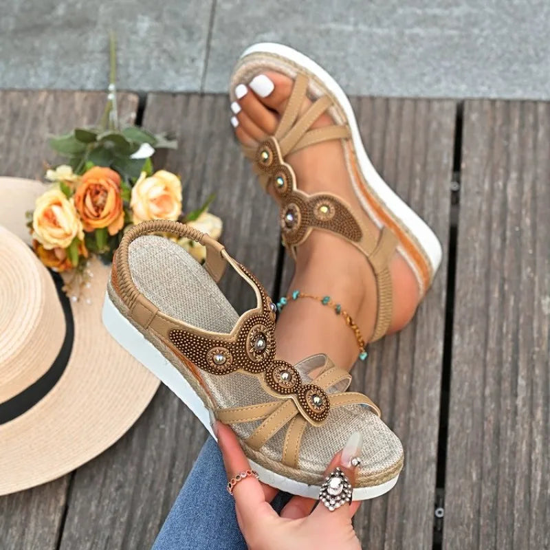 Women Vintage Sandals Casual Platform Shoes for Women Summer Thick Soled Wedge High Heel Open Toe Fashion Outside Wear Sandals