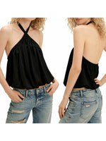 Women SummerHalter Crop Top Sleeveless Backless Solid/Dots PrintVest for Club Party