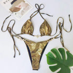 Snake Skin Rhinestone Diamond Bikini Female Swimsuit Women Swimwear Two-pieces Bikini Set High Cut Halter Bathing Suit Swim Lady