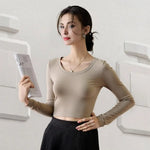 Women Long Sleeve T-shirt Crew Neck Tee Breathable Skin-friendly Basic Tee Autumn Winter Inner Wear Top