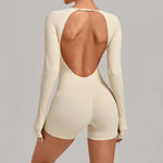 Women's Yoga Jumpsuits Sports Fitness Hip-lifting Long-sleeved Backless Running Training Workout Gym Shorts One-piece Bodysuits