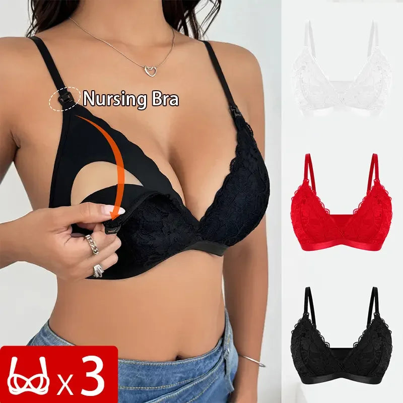 3 Piece Set Of Women'S Breastfeeding Underwear Comfortable Without Steel Rings And Anti Sagging Gathering Breastfeeding Bra