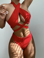 Sexy High Neck Cross Bikini Set 2026 Women Solid White Black Push Up Hollow Out Swimsuit Summer Bathing Suit High Waist Swimwear