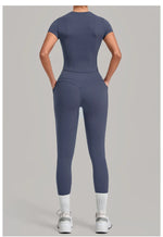 Women's Seamless Yoga Sets Sports Fitness Hip-lifting High Waist Pants Slim Fit Short-sleeve Suits Workout Running Training Sets