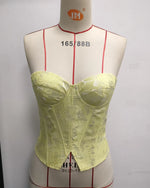 Sexy Yellow Woven Rose Jacquard Tank Top Women Strapless Steel Ring Slim Fit Fishbone Vest Summer Back Criss Cross Party Corset