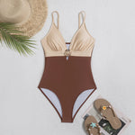 Contrast Color 2026 New Women's One Piece Suit Swimwear Sexy Strappy Backless Swimsuit Rhinestone Push Up High Waist Beachwear
