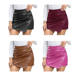Women High-Waisted Mini Skort Pure Color Slimming Design Fake Skort Ladies Faux Leather Hip-Covered Mini Skirt For Daily Wear