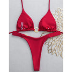 XS - L Halter Metal Ring Mini Thong Bikini Female Swimsuit Women Swimwear Two-Pieces Bikini Set Bather Bathing Suit Swim V8107