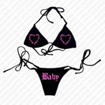 2000s Letter Print Bikini Set Sexy Thong Swimsuit Two Pieces Bathing Suit Punk Gothic Fashion Women Swimwear Y2k Style Emo Girls