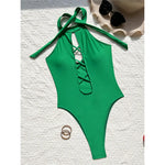 S - XL 7 Colors Lace Up High Neck Full Back Women Swimwear One Piece Swimsuit Female High Leg Cut Bather Bathing Suit Swim V6272