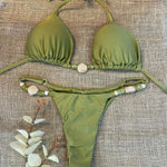 Shiny Halter High Cut Beads Bikini Women Swimwear Female Swimsuit Two-pieces Bikini Set Bather Bathing Suit Swim Lady Beach Wear