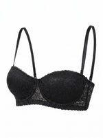 Women Black Lace Bra Half Cup Sexy Floral Embroidery Eyelash Trim Sensual Underwear Push Up Balconette Lingerie A3115