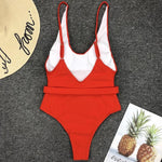 V Neck Ribbed High Cut Women Swimwear One Piece Swimsuit Female Backless Monokini with Waist Belt Bathing Suit Swim Beachwear