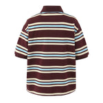 Foridol Burgundy Striped Casual Women T-shirt Summer Loose Polo Shirts Buttons New Female Tops Blouse White Tops Spring Shirt